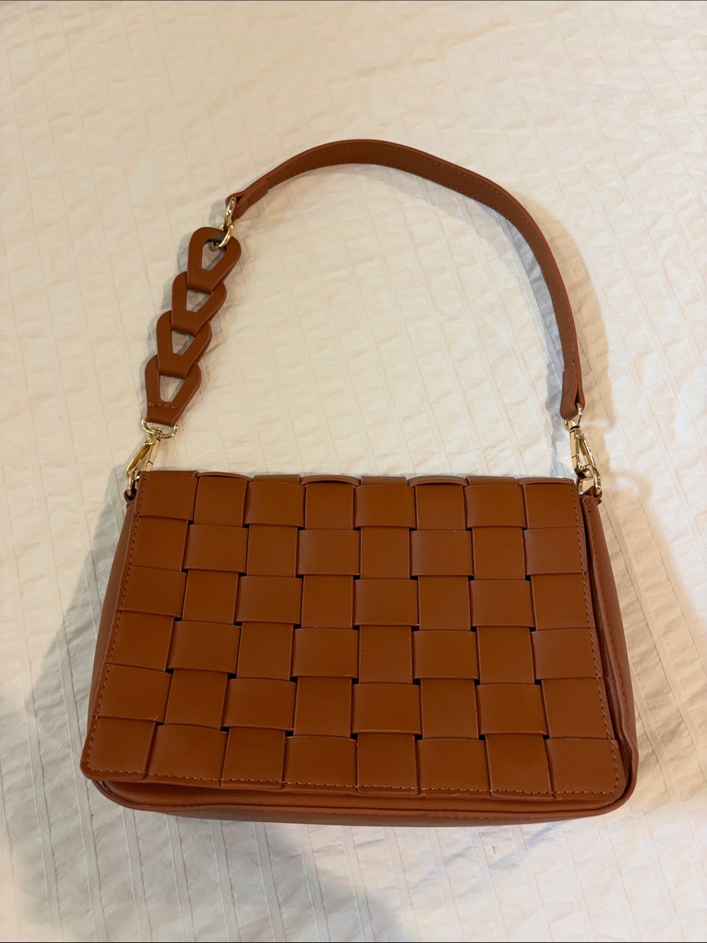 Woven Leather Shoulder Bag - Brown